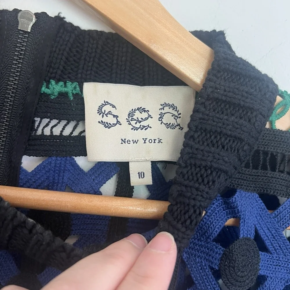 Sea New York crochet dress size 10 Black/Blue/Green Contemporary Scalloped Hem - Picture 3 of 11